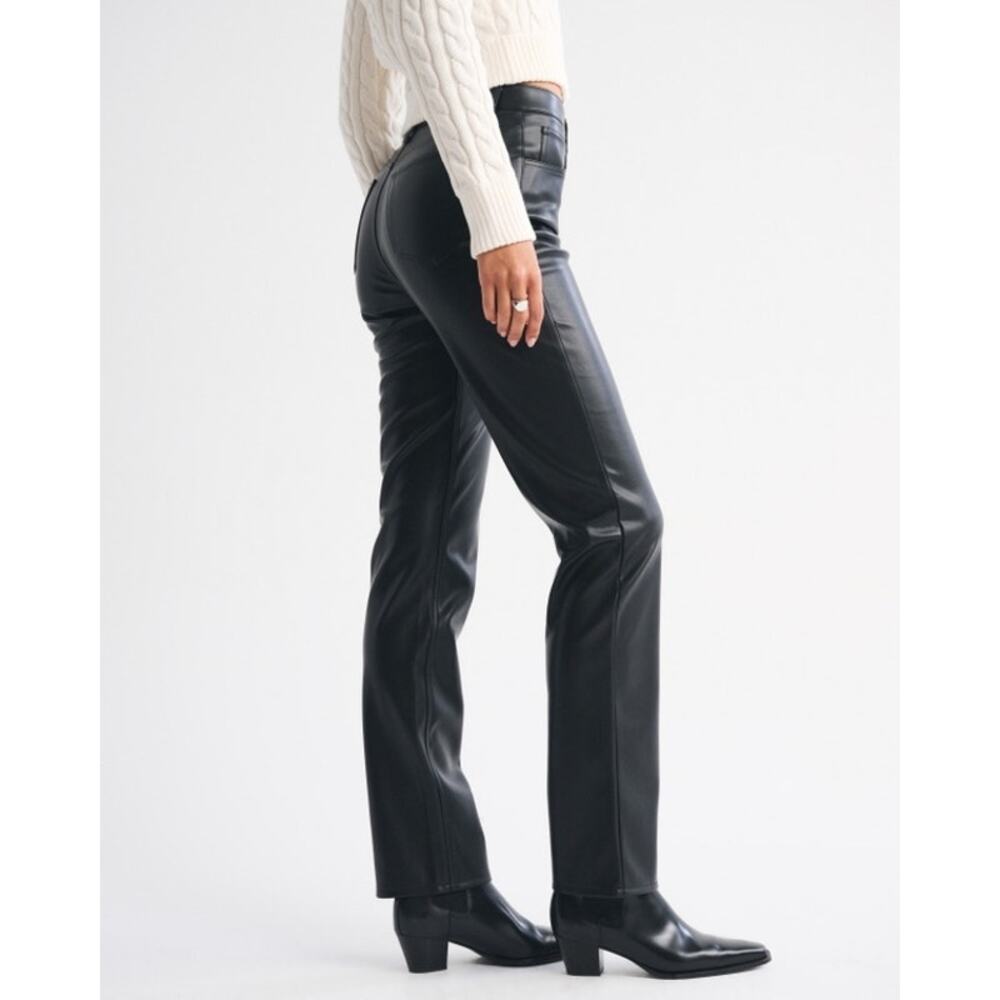 Abercrombie & Fitch High Rise 90s Straight Vegan Leather Pant Size 6/28 Black - Picture 7 of 13